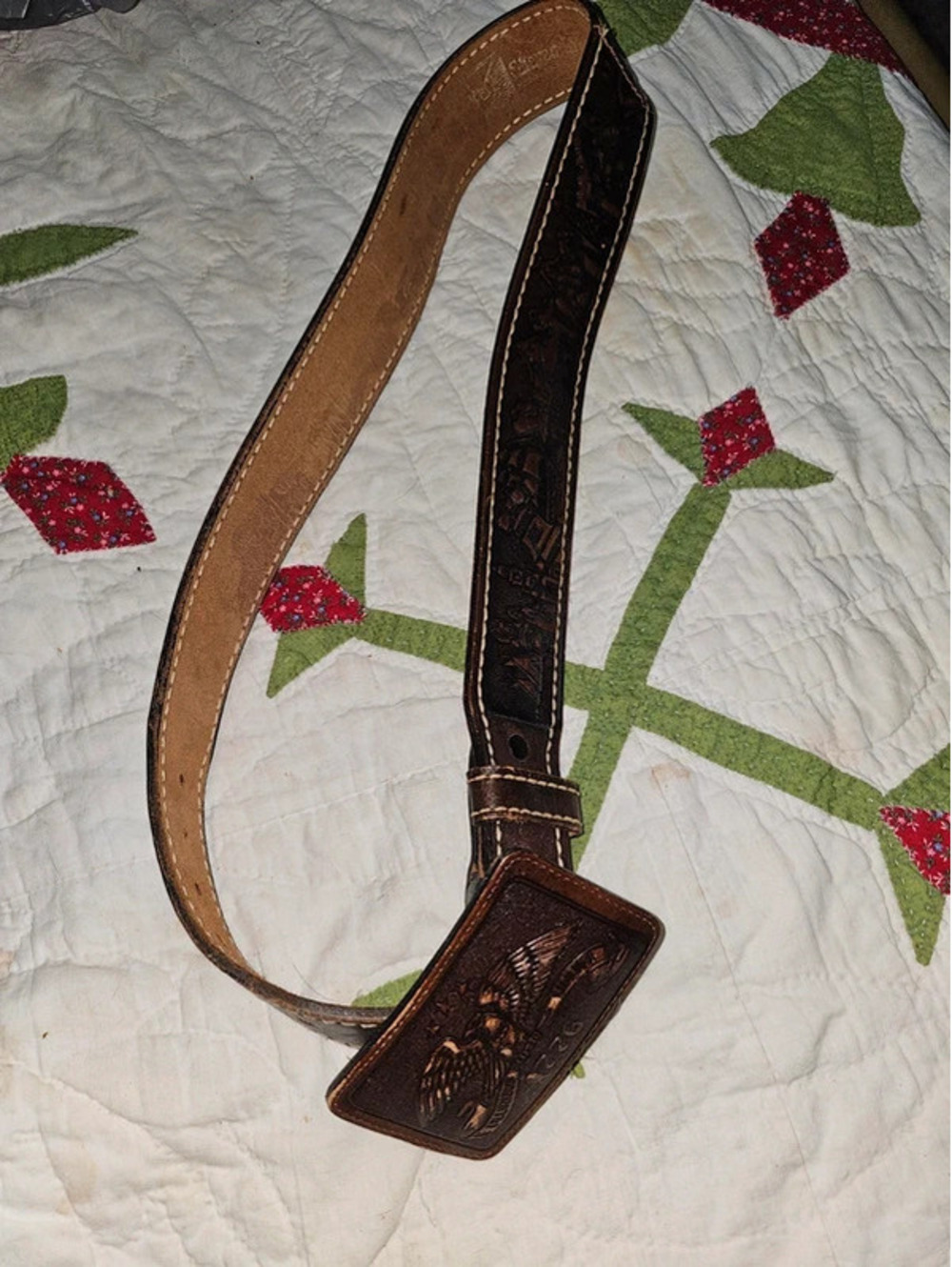 Vtg 1976 Sheyenne Leather Bicentennial Belt Size 34 Eagle Buckle Tooled 9225 USA